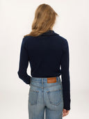 CHLOÉ FITTED LOGO CARDIGAN DARK BLUE