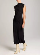 VINCE DRAPED FUNNEL NECK DRESS BLACK