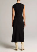 VINCE DRAPED FUNNEL NECK DRESS BLACK