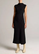 VINCE DRAPED FUNNEL NECK DRESS BLACK