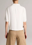 VINCE DRAPED FUNNEL NECK TOP WHITE