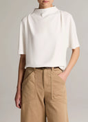 VINCE DRAPED FUNNEL NECK TOP WHITE