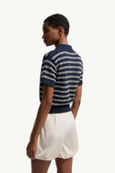 MONCLER COTTON BLEND BOUCLÉ CRÊPE STRIPED POLO