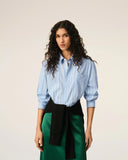 AMI PARIS CROPPED STRIPED SHIRT BLUE
