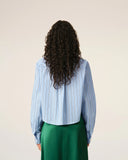 AMI PARIS CROPPED STRIPED SHIRT BLUE