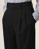 AMI PARIS HIGH WAIST WIDE LEG WOOL TROUSER BLACK
