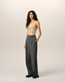 AMI PARIS HIGH WAIST WIDE LEG WOOL TROUSER GREY