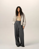 AMI PARIS HIGH WAIST WIDE LEG WOOL TROUSER GREY