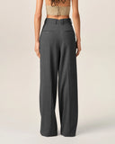 AMI PARIS HIGH WAIST WIDE LEG WOOL TROUSER GREY