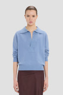VICTORIA BECKHAM GENEVIEVE POLO COLLAR JUMPER OCEAN MIST
