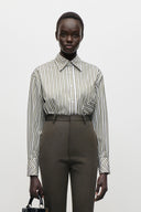 VICTORIA BECKHAM STRIPED POCKET DETAIL SHIRT GREEN/WHITE