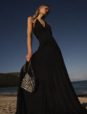 SELF-PORTRAIT LONG GATHERED DRESS BLACK