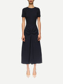 VICTORIA BECKHAM MIDI GATHERED DRESS NAVY
