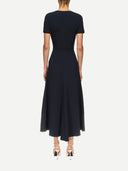 VICTORIA BECKHAM MIDI GATHERED DRESS NAVY