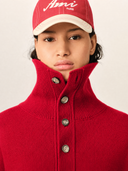 AMI PARIS HIGH BUTTONED COLLAR WOOL PULL RED
