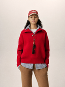AMI PARIS HIGH BUTTONED COLLAR WOOL PULL RED