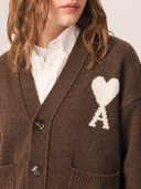 AMI PARIS ADC ALPACA KNIT CARDIGAN CHOCOLATE BROWN