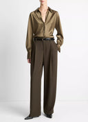 VINCE HIGH WAIST PLEATED TROUSER KHAKI