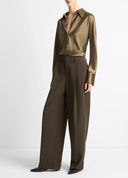 VINCE HIGH WAIST PLEATED TROUSER KHAKI