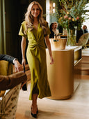 VICTORIA BECKHAM DRESS GATHERED MIDI GREEN
