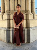 SELF-PORTRAIT DRAPE MIDI DRESS BROWN