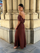 SELF-PORTRAIT DRAPE MIDI DRESS BROWN