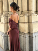 SELF-PORTRAIT DRAPE MIDI DRESS BROWN