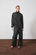LA PISCINE HIGH NECK STRIPED SHIRT DARK GREY