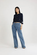 PATOU CROPPED TWEED JACKET NAVY BLACK