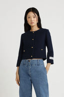 PATOU CROPPED TWEED JACKET NAVY BLACK