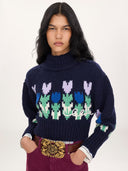 CHLOÉ CROPPED MOCK-NECK KNIT DARK NAVY