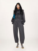 CHLOÉ HIGH NECK RUFFLE BLOUSE GRAPHIC GREY