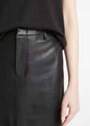 VINCE LEATHER SKIRT WITH SPLIT BLACK