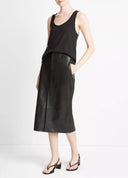 VINCE LEATHER SKIRT WITH SPLIT BLACK