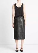 VINCE LEATHER SKIRT WITH SPLIT BLACK