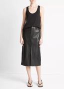 VINCE LEATHER SKIRT WITH SPLIT BLACK