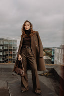 AMI PARIS FLARED WOOL GABARDINE TROUSER DARK BROWN