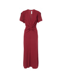 VICTORIA BECKHAM GATHERED V-NECK DRESS OXBLOOD RED