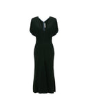 VICTORIA BECKHAM BLOUSON DETAIL MIDI DRESS DARK PINE