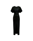 VICTORIA BECKHAM GATHERED WAIST MIDI DRESS BLACK
