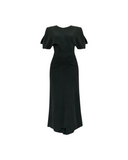 VICTORIA BECKHAM GATHERED WAIST MIDI DRESS DARK PINE