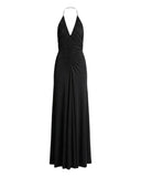 SELF-PORTRAIT LONG GATHERED DRESS BLACK