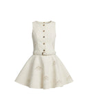 SELF-PORTRAIT DENIM BRODERIE DRESS CREAM