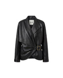 DARKPARK BELTED LEATHER PLONGE JACKET BLACK