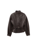JACQUEMUS THE CIRO BELTED LEATHER JACKET DARK BROWN