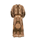 ZIMMERMANN MAHON TUNIC MIDI DRESS OLIVE PAISLEY