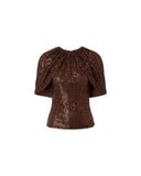 SELF-PORTRAIT RHINESTONE CAPE SLEEVE TOP BROWN