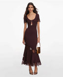 SELF-PORTRAIT RIBBED MIDI KNIT DRESS BROWN