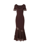 SELF-PORTRAIT RIBBED MIDI KNIT DRESS BROWN