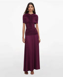 SELF-PORTRAIT GATHERED JERSEY DRESS BURGUNDY